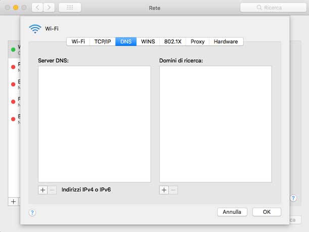 Configurazione DNS Telelcom Mac